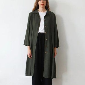 Me & Arrow Long Jacket Dress in Moss Linen